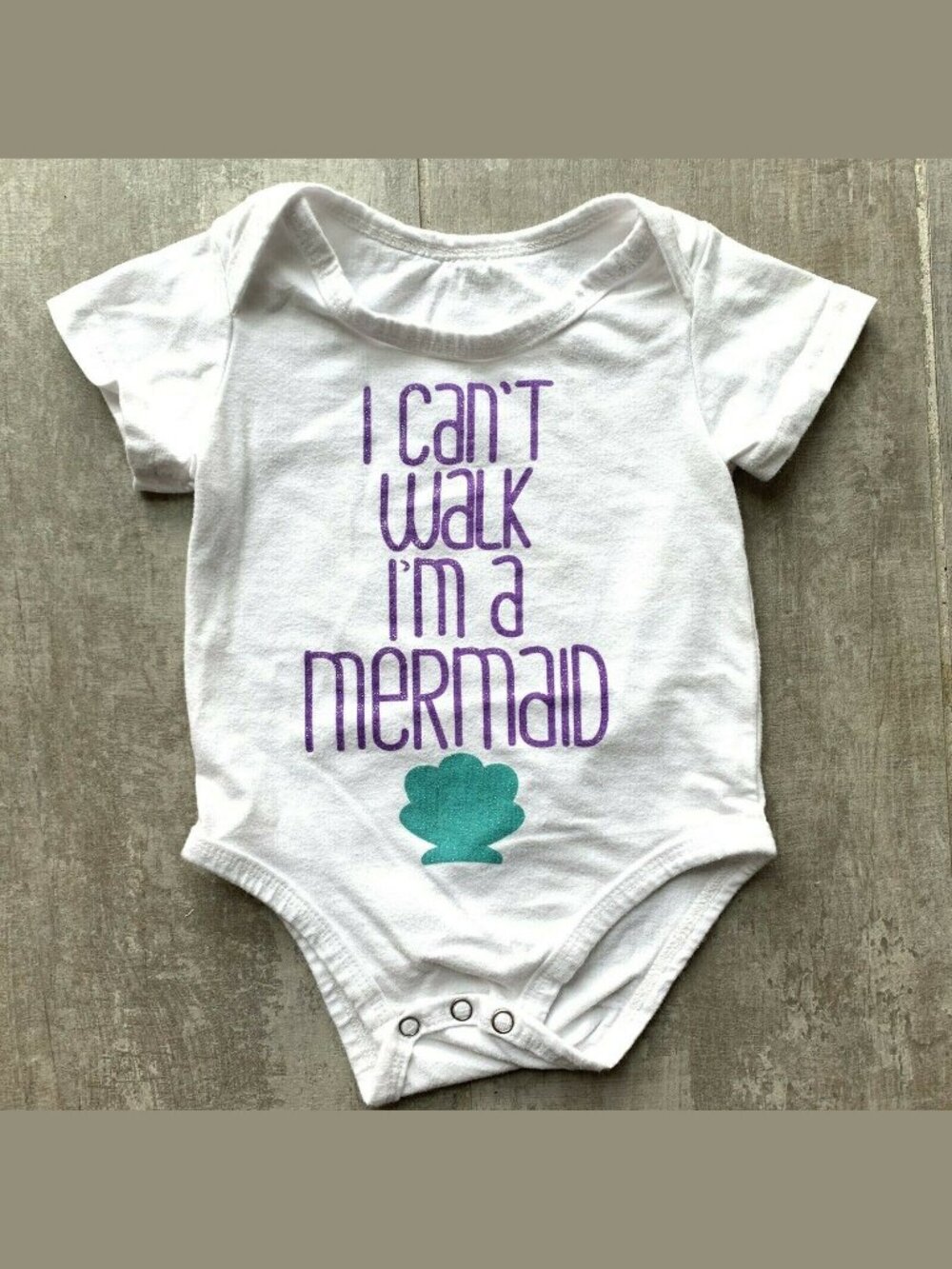 Baby Girl Bodysuit Romper Outfit I CAN'T WALK, I'M A MERMAID Glitter 3-6M